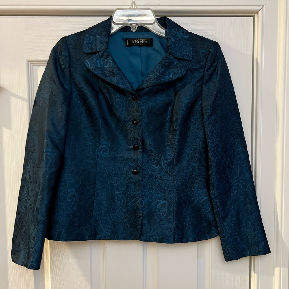 Ladies Size SP "Kasper" Women's Teal Paisley Blazer GUC ❤️